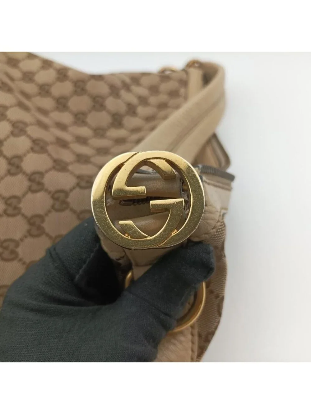 Gucci Miss GG Hobo Beige White Canvas Leather